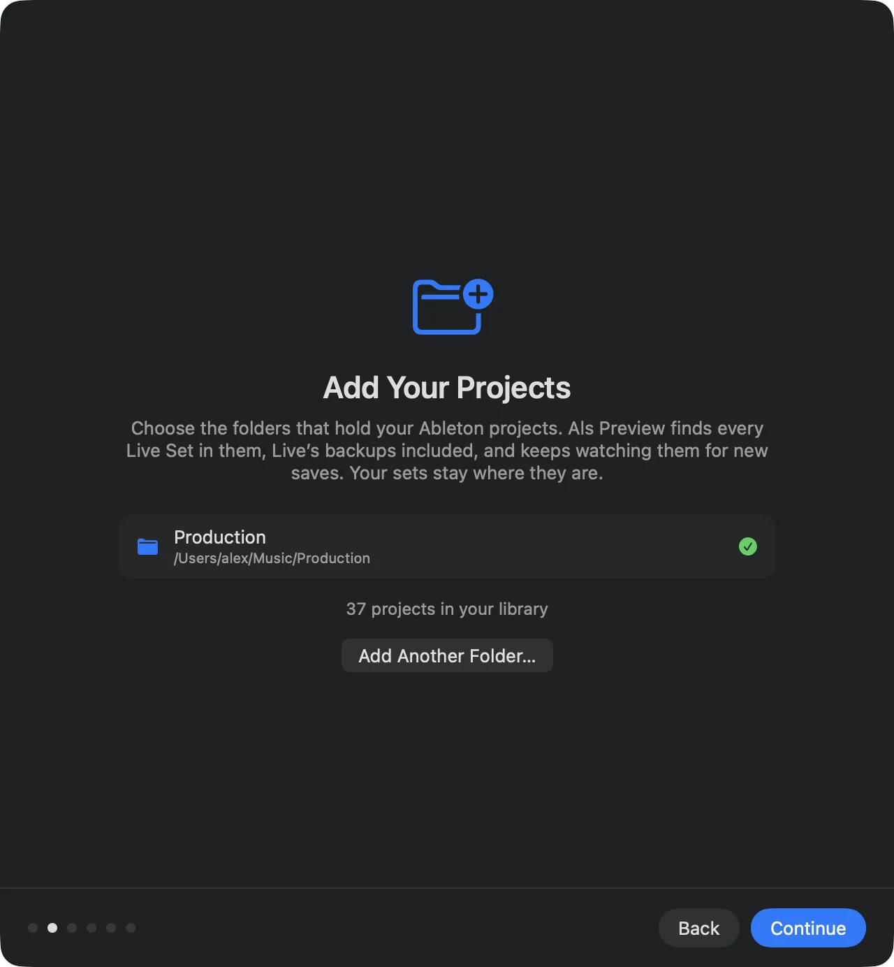 The welcome’s page Add Your Projects, with one folder added and the number of projects found.